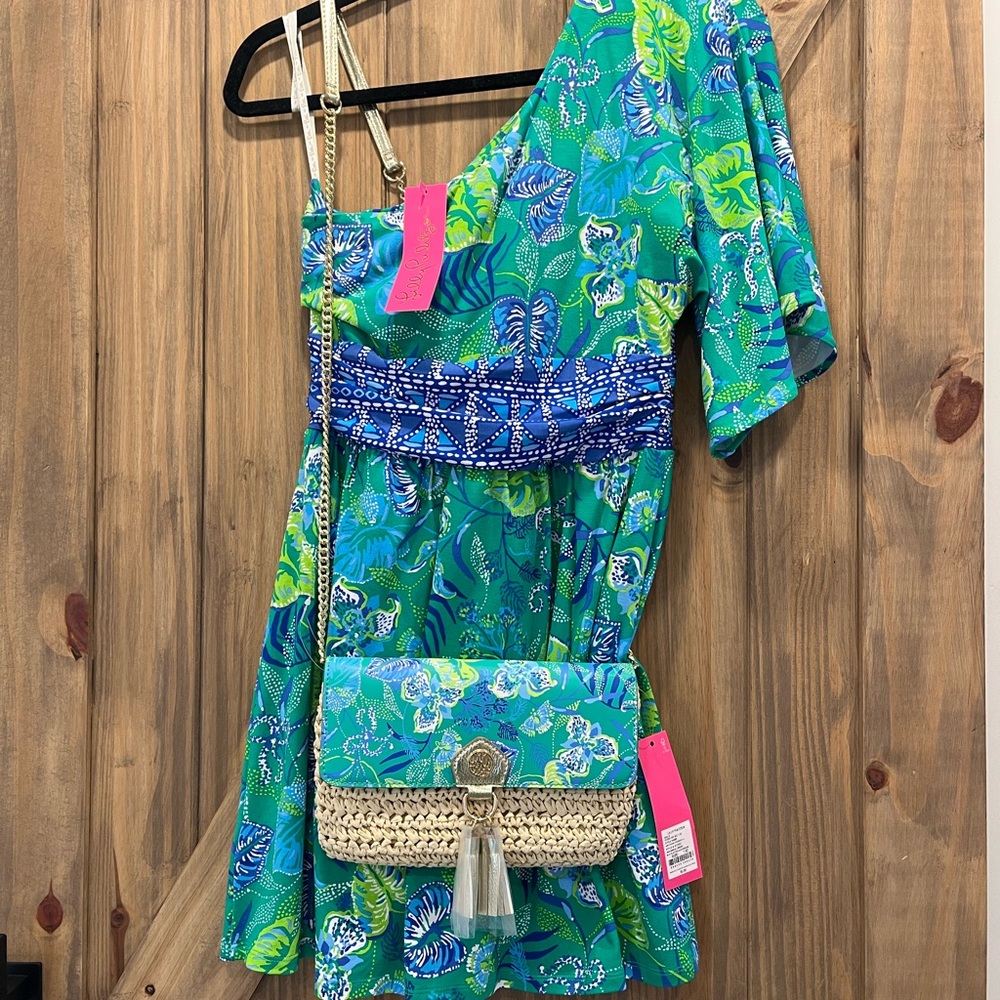 Lilly Pulitzer NWT Straw Crossbody Botanical Green In A Flutter Clutch‎